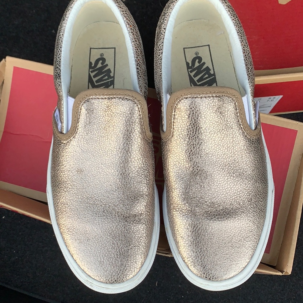 Bronze metallic slip on vans